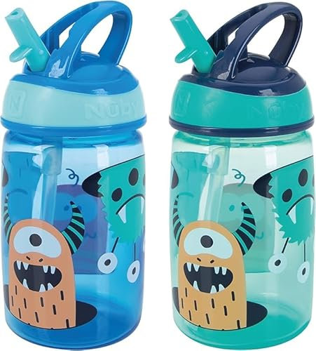 Nuby Mighty Swig – Tasse adapté pour les enfants | Poignée de transport | Motifs Monstre | 360ml | +18 Mois | 2 pack