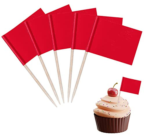 SUSNUAN100PCS Blank Toothpick Flags Cupcake Toppers Decorations for Party, Cocktail Sticks Flags Food Labels Food Flags for Fruit Salad Cheese Plate Baby Shower Wedding Birthday Party Supplies - Red