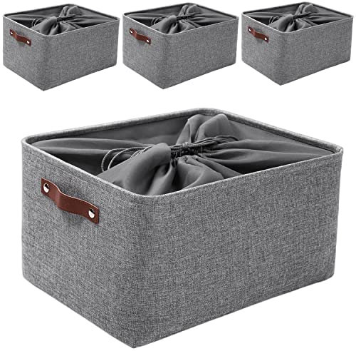 Mangata Faltbare Aufbewahrungskörbe mit Deckel,[4 Pack] Grau Canvas-Stoff Aufbewahrungsbox für Spielzeug, Kleidung, Zuhause, Regale (Waschbar, XXLarge)