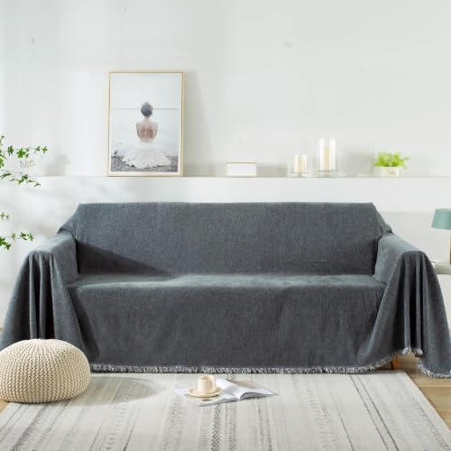 VanderHOME Hochwertige Wohndecke Sofa überwurfdecke Einfarbig Dekorativen Couch Überwurf für Sofa Groß Vielseitig Sofaüberwurf ist Die Erste Wahl für Familie Reisen und Büro 180 * 380cm Dunkelgra