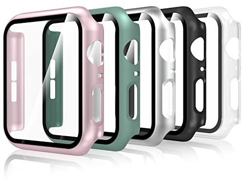 Bigqin [5 Piezas Funda Compatible con Apple Watch Series 6/5/4/SE 44mm, con Vidrio Templado, Cubierta Completa, antiarañazos, Screen Protector Compatible con iWatch