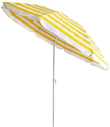 Parasol Inclinable Plage Parasol 1.6m Grand Parasol Parasol Jaune Blanc Rayures Extérieur Rond Parasol De Jardin Balcon Terrasse Cour Patio Camping Parapluie Pliant pour Photo Décoration