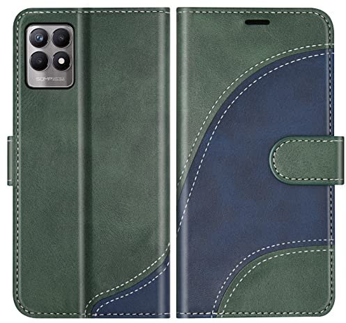 BoxTii Coque pour Oppo Realme 8i, Portefeuille Etui en Cuir PU, Magnétique Protection Housse Coque pour Realme 8i, Vert