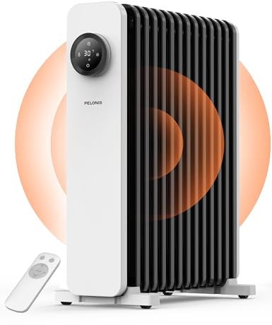 PELONIS Radiador Eléctrico de Aceite 2500W, 13 Elementos, Termostato, Pantalla de Control LED, Mando a Distancia, 3 Modos, Radiador de Aceite bajo consumo con protección contra sobrecalentamiento