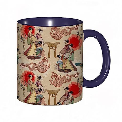 Tasse Keramik Japanisches Ukiyoe-Thema,traditionelles japanisches Geisha-Mädchen,Design,exotischer Kaffeetassen Große 600ml Mit Henkel 100% Handbemalt Trinkgläser Mit Griff Personalisierte Geschenk