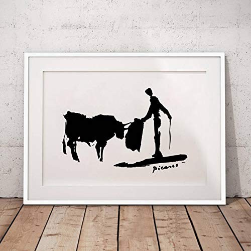 Dittelle Moderne minimalistische Picasso-Leinwand-Kunstdrucke und Poster, schwarz-weiß, spanischer Stierkämpfer, Gemälde, Wandbilder, Raumdekoration, 50 x 70 cm, rahmenlos