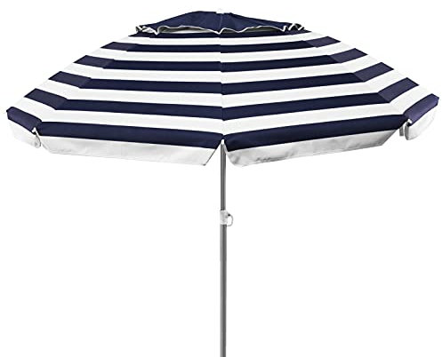 Koopman Sonnenschirm Marine Streifen 180cm dunkelblau knickbar UV 50+ Sonnenschutz Schirm verstellbar Strandschirm gestreift