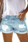 AOISAGULA Damen Denim Shorts Retro-Stil Hot Pants Loch Kurze Jeans mit Taschen für Sommer Himmelblau XL