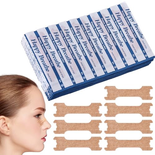 Molbory 100 Stück Nasenpflaster Schnarchen, Extra Starke Nasenstrips Besser Atmen, Lindern Eine Verstopfte Nase Aufgrund Schnupfen Allergien Anti Schnarch Nasenpflaster für Sport und Schlaf(66x19mm)