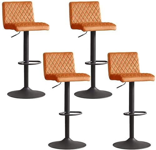 JaHECOME Samt Barhocker 4er Set Barstuhl Bistrohocker mit Rückenlehne, gepolsterter Sitzfläche höhenverstellbar 360° drehbar für Bar, Küche, Bistro, Counter, Esszimmer und Café (4, Orange)