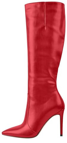 blingqueen Damen Stiefel Klassisch Spitze Stiletto Boots Kniehohe Langschaft Stiefel Lederimitat Rot 44 EU