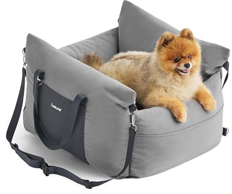Lesure Dog Car Seat for Medium Dog - Waterproof Dog Booster Seat for Car with Storage Pockets, Clip-On Safety Leash and Chopped Foam Filling, Small Pets Travel Carrier Bed, 58x56x33cm, Grey