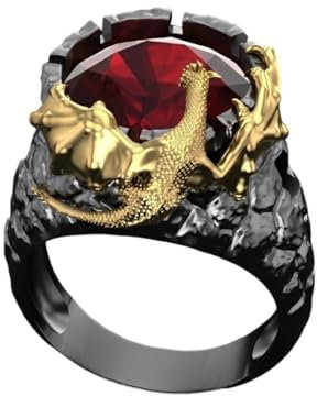 Roter Steinflügel-Drachenring, Strass-Drachenklauenring für Männer, Gotischer Roter Kristall-Drachenring Hip-Hop-Drachentierschmuck, Roter Rubin-Drachenflügelring Punk-Drachentotemring (21.4)