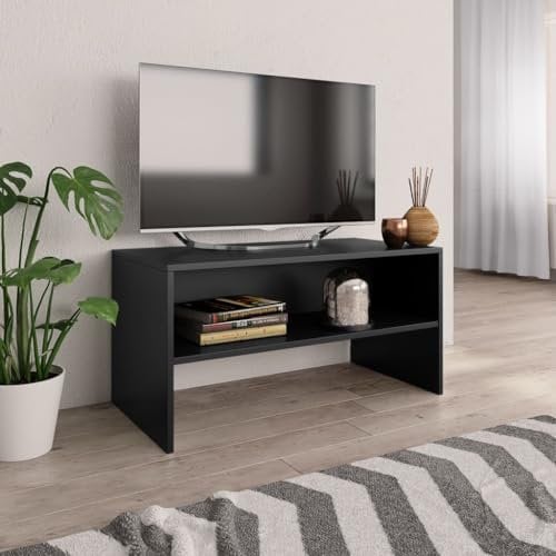 KOIECETA Mueble TV Estante Mesa Baja Televisión Aparador Televisor Módulo Diseño Simple Compartimento Salón Habitación Comedor Sala Contrachapada Negro