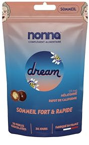 NONNA LAB - Dream - SOMMEIL RAPIDE | MÉLATONINE EXTRA FORT 1,9 MG | Complément Alimentaire - Endormissement facile & sommeil de qualité - Cure 1 mois - 30 Perles Chocolatées - Made In France