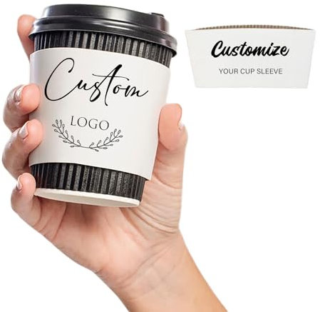 Sancak Personalised Disposable Cup Sleeves, White Paper Coffee Cup Sleeves for Events, Gift, Party, Wedding, Baby Shower, Anniversary, Engagement