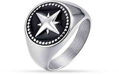 Anello Uomo Gioielli Luca Barra smaltato Nero in Acciaio con Rosa dei Venti an167