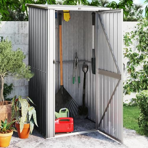 ShCuShan Geräteschuppen Grau 118,5x97x209,5 cm Verzinkter Stahl Gartenschrank Holz Wetterfest