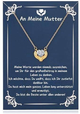 Rajputana Muttertagsgeschenk Herz Kette, Mother Day Gift Zirkon Heart Necklace Mom Mutter Ketten Gold