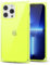 Svanove for iPhone 13 Pro Max Clear Case Square Rectangle Edge, Transparent Aesthetic Trendy Girly Neon Bright Silicone Rubber Phone Case for Women, Thin Slim TPU Bumper Protective Cover, Neon Green