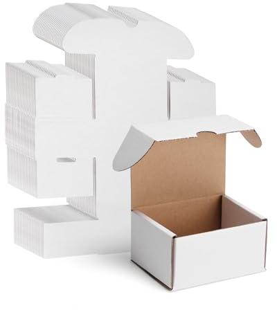 WIFTREY 50 Packs 4X3X2 Small Shipping Boxes, White 4 x 3 x 2 inches Corrugated Cardboard Box for Packaging Small Business, Card Boxes, Mailer for Storage