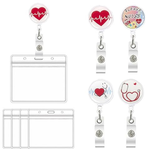 YIZWINS Porta badge avvolgitore, 4 pezzi porta badge con clip retrattile, porta badge infermiere, porta badge per medici e personale regalo per studente