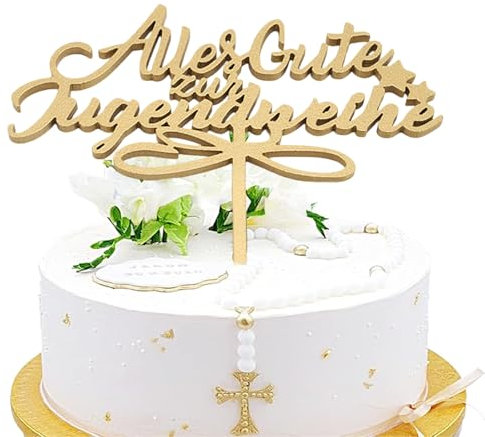1 Stück Holz Kommunion Cake Topper, Jugendweihe Kuchendekoration, Konfirmation Deko, Hochzeit Deko, Junge Mädchen Tischdeko für Geburtstag Hochzeit Taufe