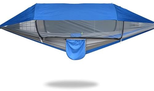 Geertop Hamac d'extérieur 3 en 1 avec bâche de Protection Solaire, Imperméable et Durable en Nylon avec Filet Anti-moustiques, Double Couchage, équipement de Camping pour Randonnée (Bleu)