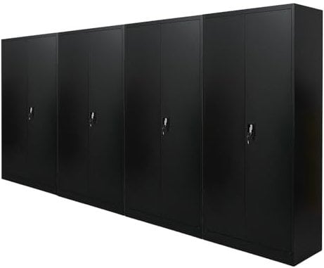 PROREGAL Mega Deal | 4X Armoire à Portes battantes Elephant prêt à l'emploi | HxLxP 185x90x40cm | 4 étagères | Noir | Armoire de Bureau Armoire de Rangement Classeur Meuble de Rangement