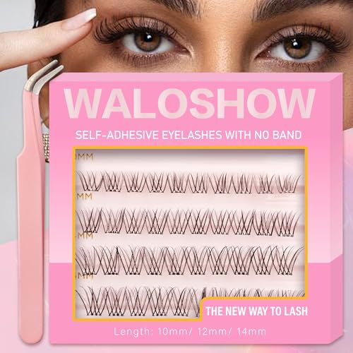 RICHSKY Self Adhesive Lash Clusters Eyelashes,DIY Press-on Lashes D Curl 10-14mm Individual Lash Extension Kit with Lash Tweezers,No Glue Needed (DY18)