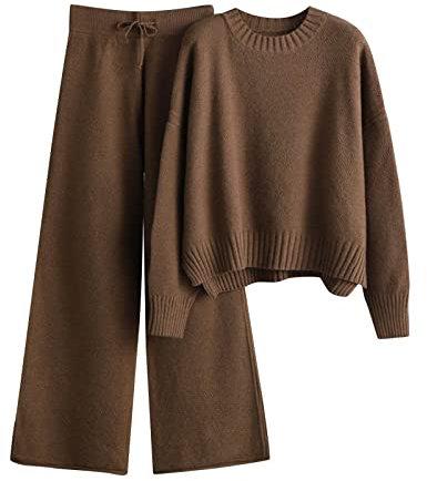 Generico Tute Maglia 2 Pezzi Pullover Top Manica Lunghi e Pantaloni in Vita Completi Eleganti Offerte Curvy Set Donna a Metà Autunno di Lana Palestra Completo Sportivi Polsino Elastico Larghi