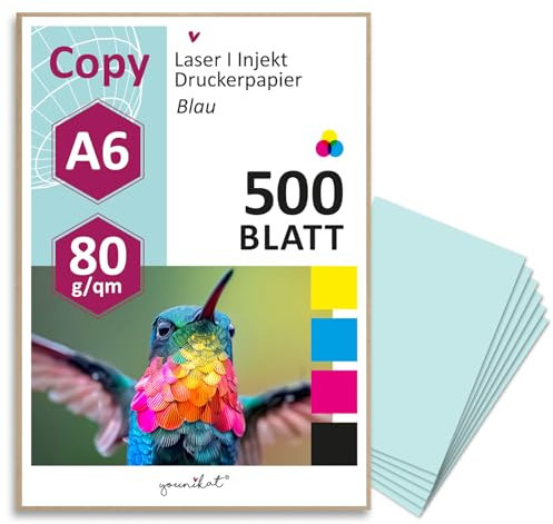 younikat DIN A6 Papier 80 g/m² I 500 Blatt in hell-blau I Kopierpapier Blanko Rezeptpapier I dv1505