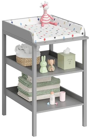 Bellabino Wickeltisch Bani, Baby Wickelregal grau, Wickelkommode mit großer Wickelfläche und viel Stauraum, Maße: H 94 cm, T 57cm, B 72cm