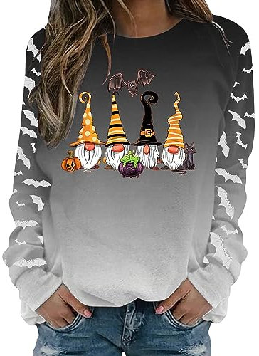 Halloween-Kostüme für Paare, 2024, Halloween, Damen, lässig, langärmelig, Rundhalsausschnitt, Weinglas, bedruckt, kopflos, Pullover, Sweatshirt, Top, Basics, Sweatshirt für Damen, grau, M