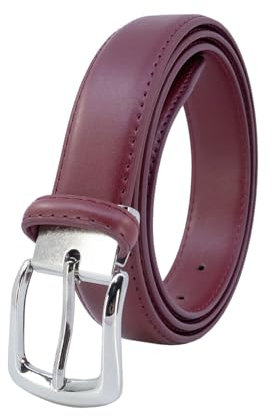 YEHMAN Klassischer 3 cm breiter Gürtel aus Rindspaltleder, verstellbar, silberfarbene Dornschließe 120 cm, bordeaux, 120 cm