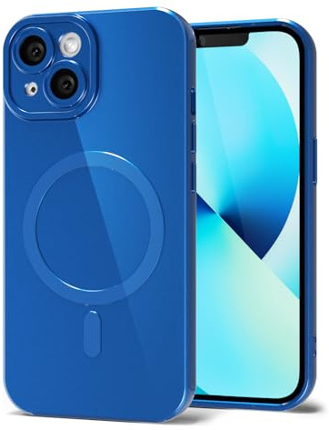 Svanove for iPhone 13 Mini Phone Case Silicone Magnetic, Compatible with Magsafe Case Cute for Women, Girly Bright Color Glossy Jelly Thin Slim Hard Mag Safe Rubber & Camera Cover, Neon Blue