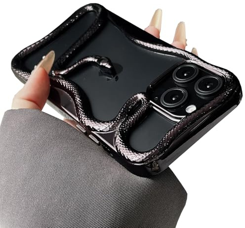 QoKcoahn Snake Phone Case for iPhone 15 Pro Max, Bling Luxury 3D Hollow Snake Electroplating Soft TPU Heat Dissipation Protective Case Black