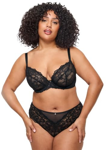 Ann Summers Valentines 2 Pack Sexy Lace Fuller Bust DD+ Non Padded Plunge Bra, DD-H Cup, Curve-Enhancing Womens Underwear with Underwire Support, Sheer Lace Cups & Power Mesh Wings Black Multipack