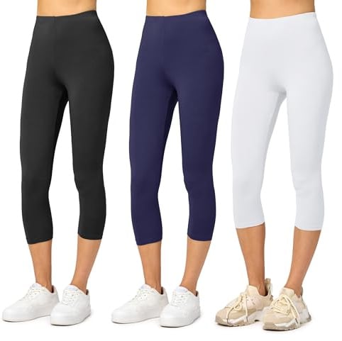 Merry Style Damen Leggings 3/4 Capri Leggings aus Viskose MS10-144 (Schwarz/Navy/Weiß, L)