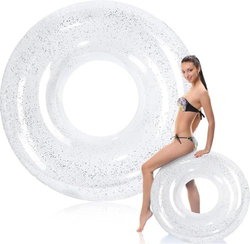 Schwimmreifen Schwimmring Erwachsene Retro-Stil Aufblasbare Glitzer Swimming Pool Spielzeug Float Lustiges Pool Float Spielzeug Schwimmbecken Float (transparent-B)