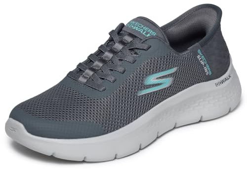 Skechers Go Walk Flex Hands Free Damen-Sneaker zum Reinschlüpfen ohne Bücken, mit großem Einstieg, Anthrazit/Türkis, 39 EU