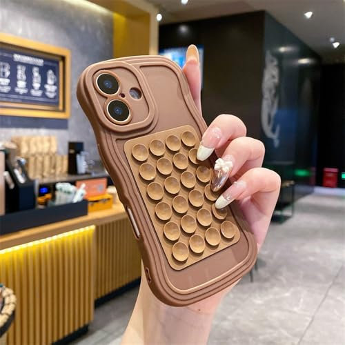 GXZJFC Curly Wave-Hülle mit Saugnapf für iPhone 16 15 11 12 14 13 Pro Max 16 7 8 Plus 16e X Xs Max Xr Weiche Silikon-Pad-Abdeckung, braun, für iPhone 15 ProMax