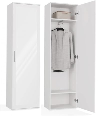 HOME HUB ATARA | Hall Storage cabinet with large mirror | 180x50x35 cm | Two shelves + clothes hanger inside | Hall furniture