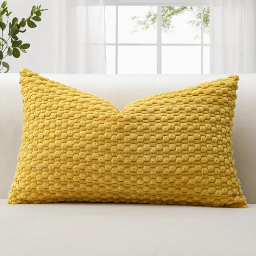 JOTOM 1 Stück Cord Kissenbezüge, 3D Bubble Texture Boho Zierkissenbezug Dekorative Sofakissen Dekokissen Kordsamt Kissenbezug Deko Kissenhülle für Couch Sofa Wohnzimmer (40x60cm, Senf Gelb)