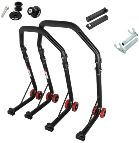 SEFIS D18 Motorradständer Set M6 Prismabuchsen Vorder- und Hinterrad Motorradheber Serviceständer Front und Heck Motorrad montageständer ständer (Schwarz, für Yamaha MT-09 / SP/Tracer MT-10 / FZ-1)
