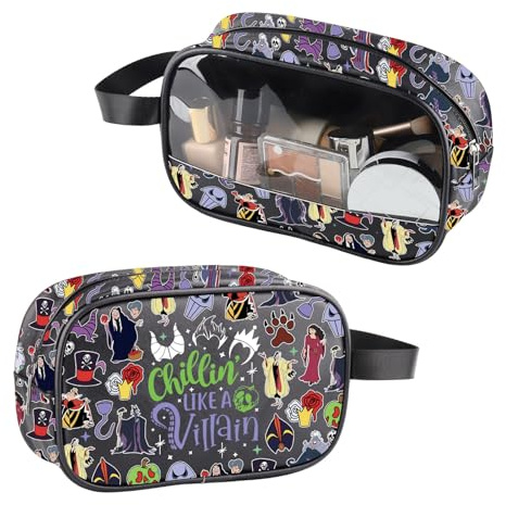 Kosmetiktasche mit Griff, Motiv: Bösewicht mit Henkel, Motiv: Chillin is Like A Villain, aus PU-Leder, Geschenk, Bösewicht PU, Nein