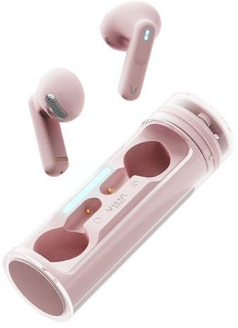 Vieta Pro Auriculares Inalámbricos con Bluetooth 5.4, Control Táctil y Manos Libres. Cascos con Micrófono y Batería de 19h. Auriculares con Caja de Carga Magnética Portátil | Rolling Rosa