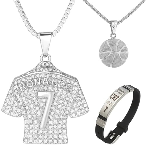 GakQll Ketten für Jungs, 3er Set Fußball Schmuck, Kette Jungs, Fussball Armbands Jungen, Fußball Fan Accessoires für Geburtstagsgeschenke und Events
