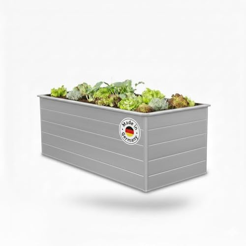 Beckmann Aluminium Hochbeet mit Schneckenschutz 201x91x75,5 cm – Modell Erntewunder Aluminium Natur – Rostfreies Alu-Hochbeet, witterungsbeständig – Made in Germany