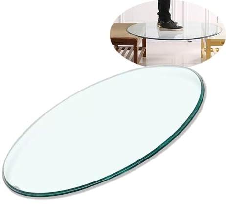 YUEKOPOU Plateau de Table Rond en Verre trempé | 16-31,5 pouces transparent 1/4 d'épaisseur for salle à manger sur patio(19inch(48cm))